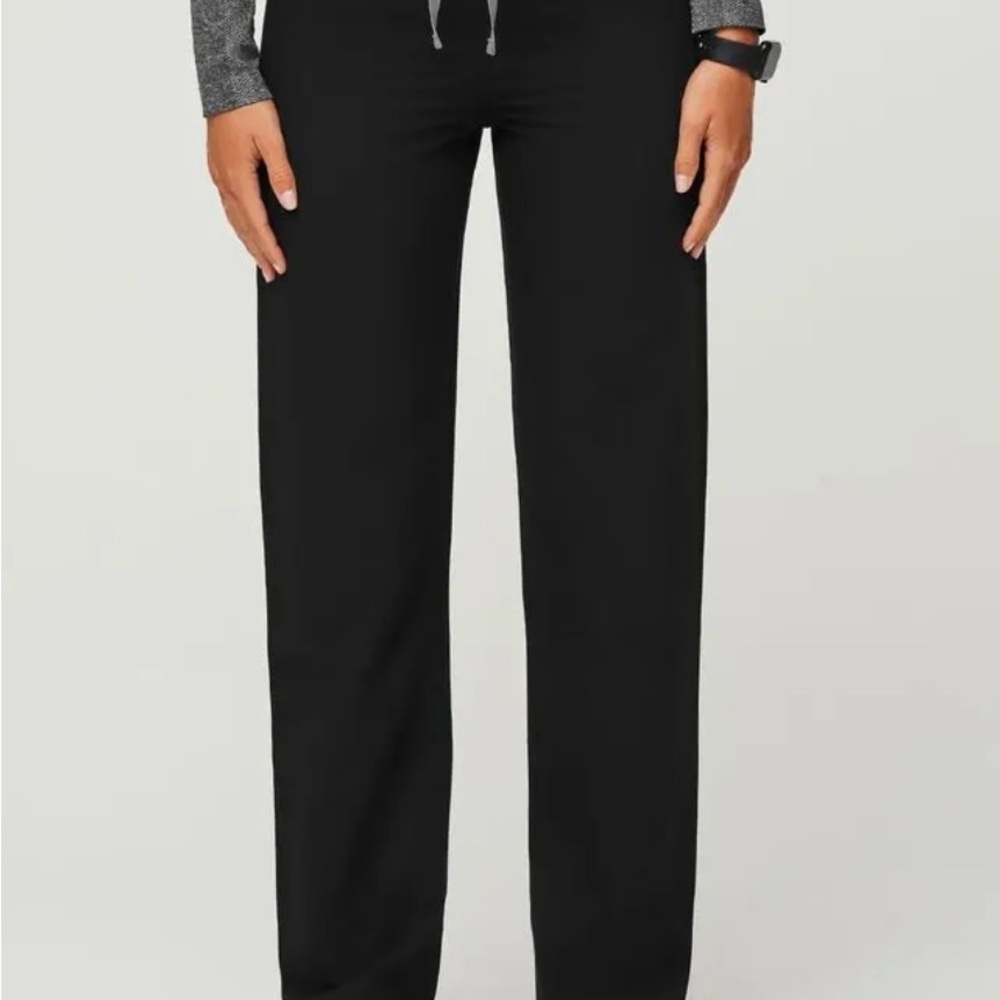 Figs Black Straight Leg Pants with Elastic Waistband